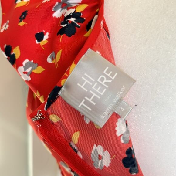 Karen Walker Red Floral Dress With Matching Belt - Size 4 - Picture 4 of 6